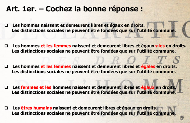 Et si l'article 1er de la Déclaration des Droits de l'Homme était rédigé en écriture inclusive ?