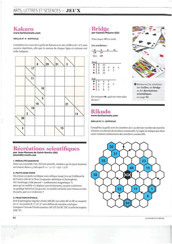Jeux de chiffres dans La Jaune et la Rouge, magazine des étudiants de Polytechnique