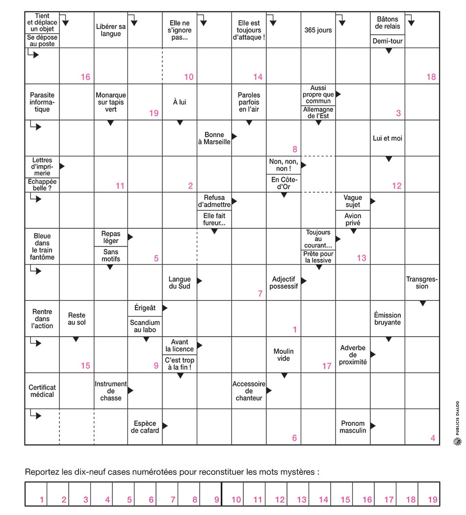 Une grille de mots fléchés sur le thème de la violence conjugale