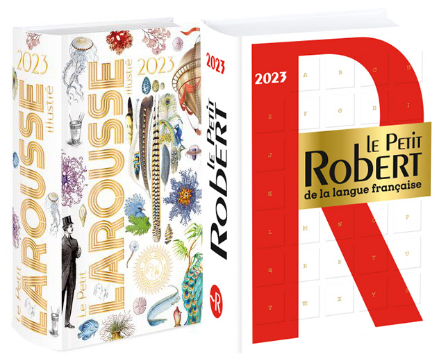 Couvertures des dictionnaires Larousse et Robert 2023