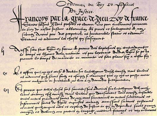 Première page de l'ordonnance royale de Villers-Cotterêts
